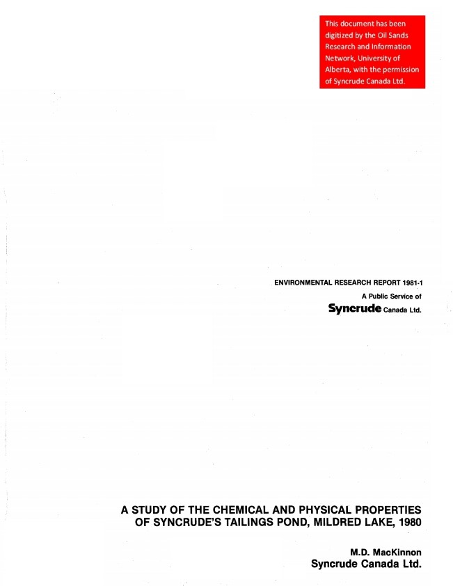 A Study Of The Chemical And Physical Properties Of Syncrude s Tailings 